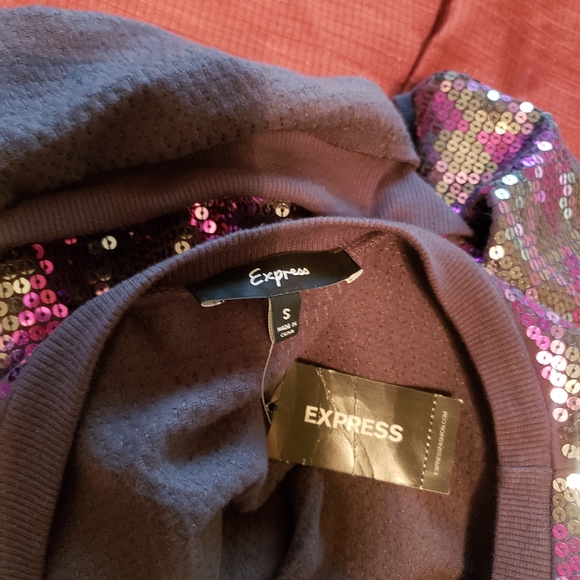 Express Crewneck Pullover Sweatshirt Sz-Sm Purple Multi Sequin - Picture 8 of 9